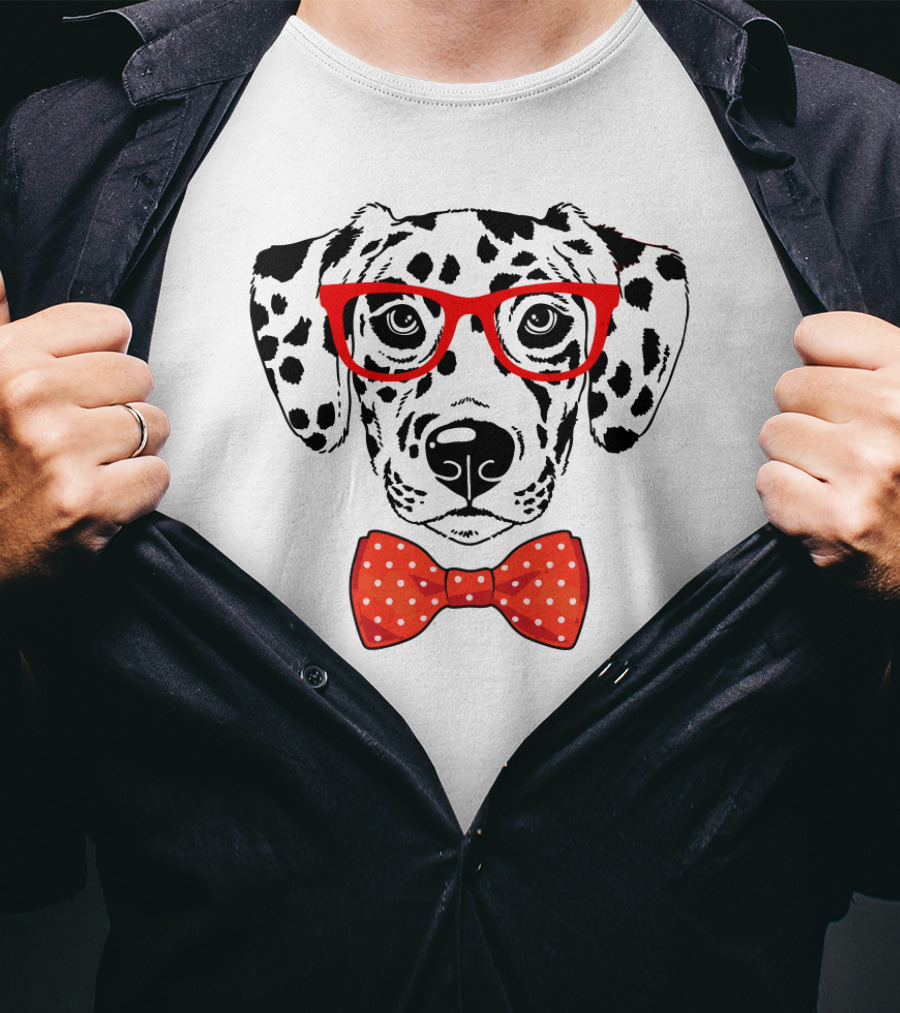 Hipster Dalmatian Dog With Red Glasses And Bow Tie T-Shirt