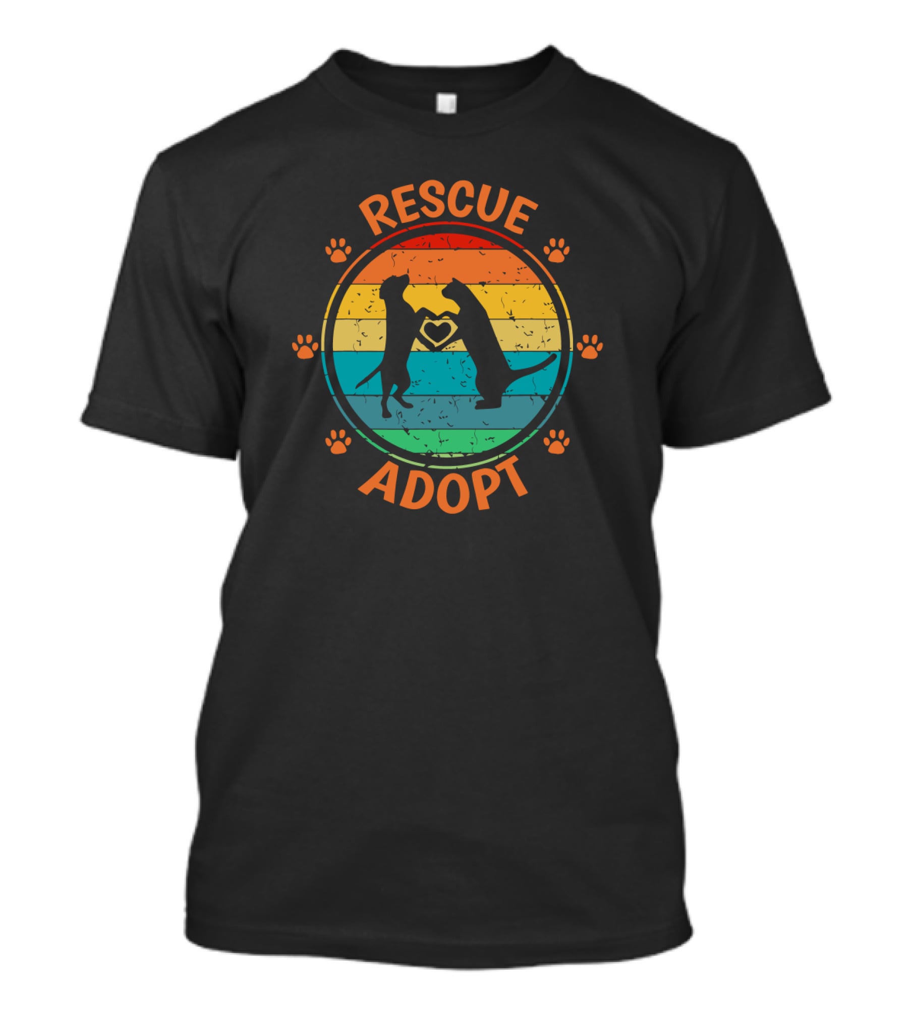 Rescue Adopt Vintage Rainbow Dog Cat Paw Heart T-Shirt