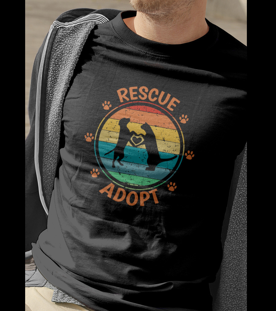 Rescue Adopt Vintage Rainbow Dog Cat Paw Heart T-Shirt