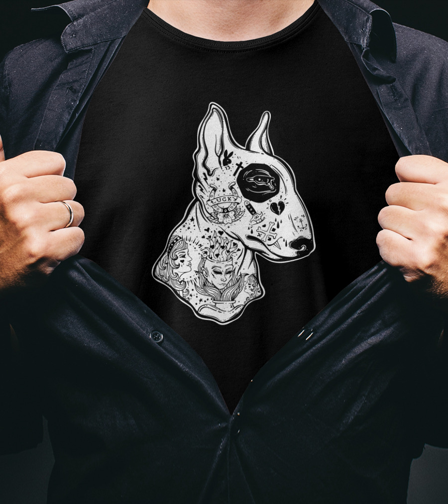 Inked Bull Terrier Lucky Old School Tattoo T-Shirt