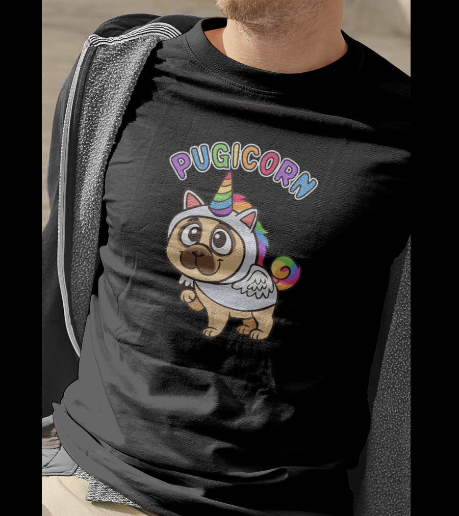 Pugicorn Majestic Unicorn Rainbow Pug Dog T-Shirt