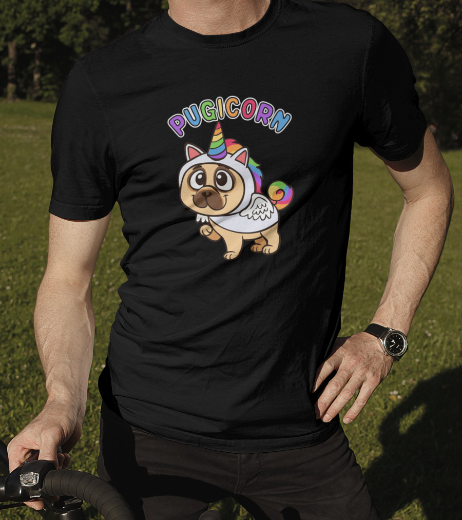 Pugicorn Majestic Unicorn Rainbow Pug Dog T-Shirt