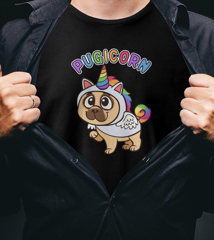 Pugicorn Majestic Unicorn Rainbow Pug Dog T-Shirt