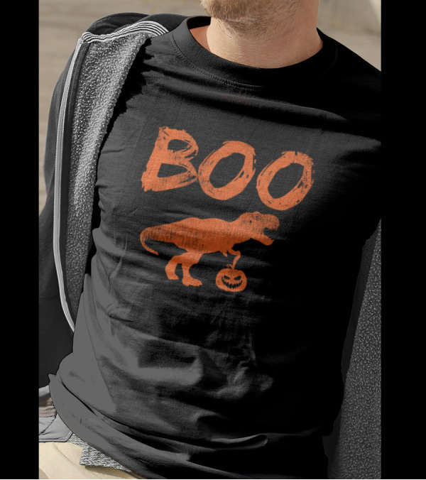 Boo Dinosaur Pumpkin Halloween Scary Trick Or Treat With T-Rex T-Shirt