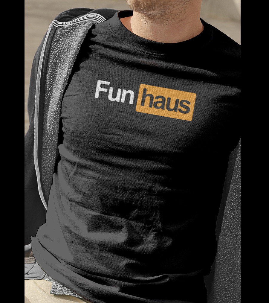Funhaus White And Orange Text T-Shirt