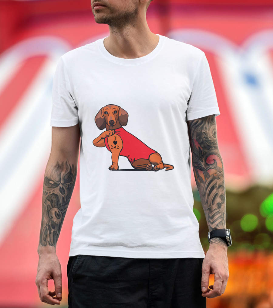 Dachshund I Love Dad Tattoo Red T-Shirt