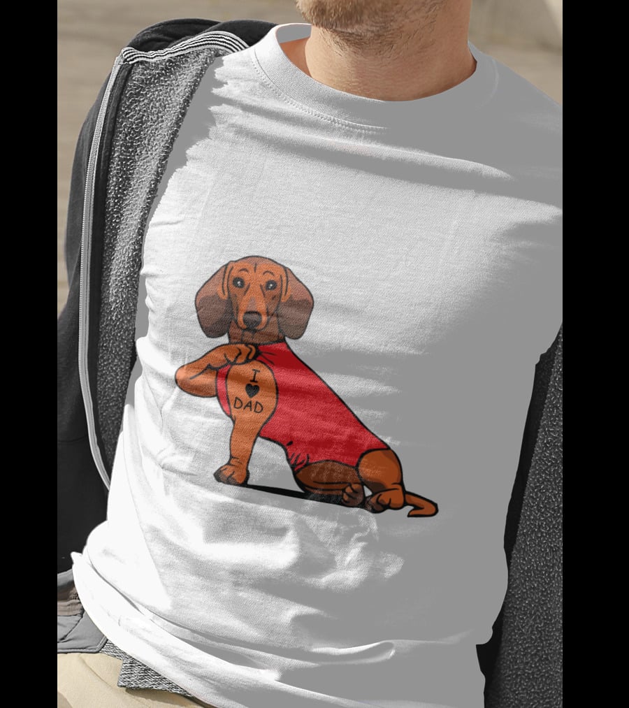 Dachshund I Love Dad Tattoo Red T-Shirt