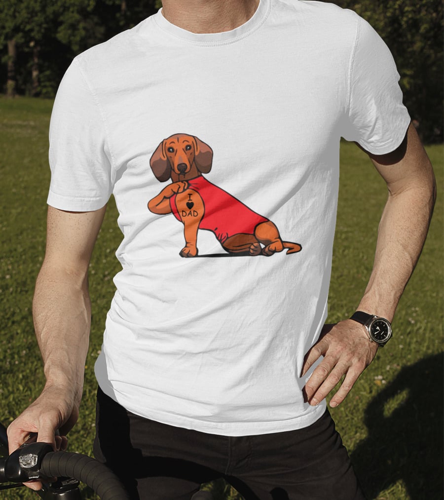 Dachshund I Love Dad Tattoo Red T-Shirt