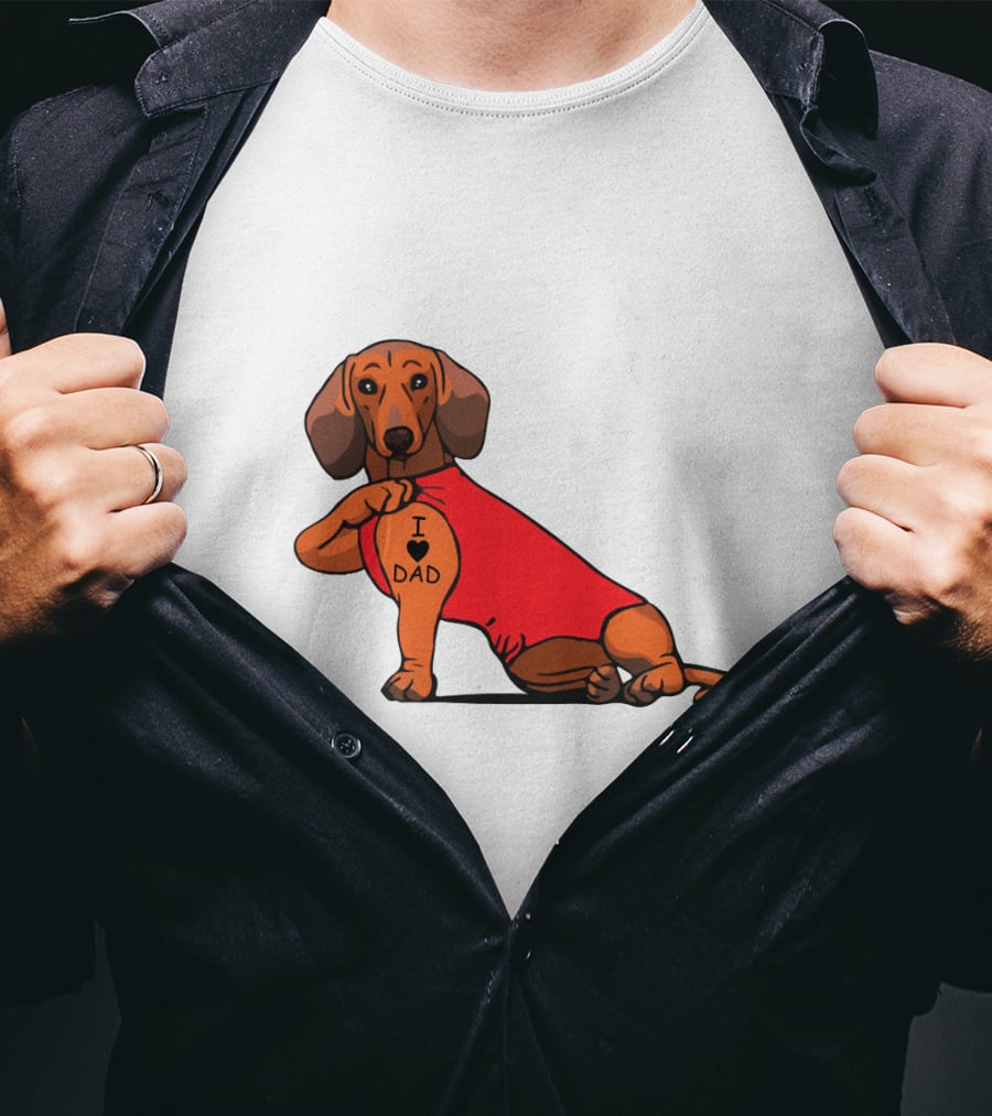 Dachshund I Love Dad Tattoo Red T-Shirt