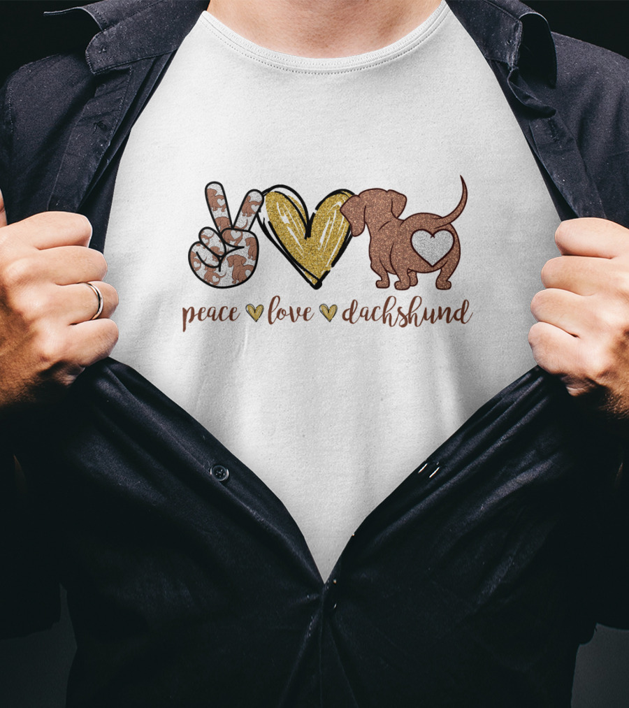 Peace Love Dachshund Camo Glitter Heart T-Shirt