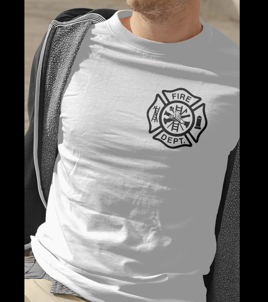 Firefighter Red Thin Line Fire Dept Maltese Cross Emblem T-Shirt