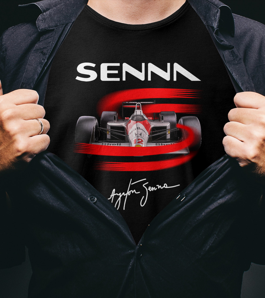 Senna Ayrton Senna McLaren F1 MP4/4 Car Racing Signature T-Shirt