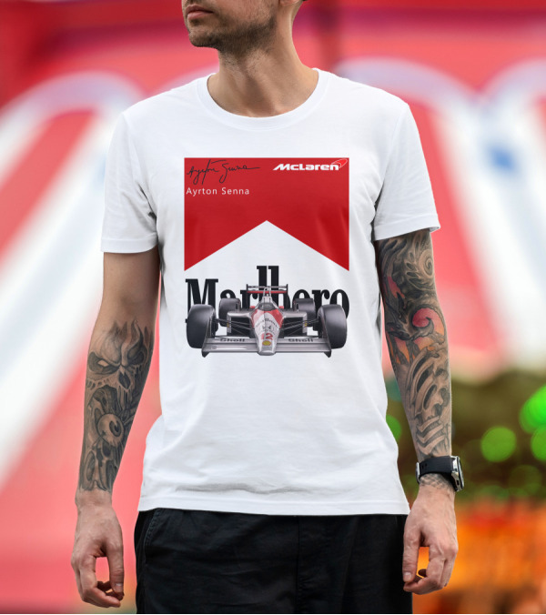 Premium T-Shirt: Ayrton Senna McLaren Formula 1 Marlboro Racing Car Shell T-Shirt Ayrton Senna McLaren Formula 1 Marlboro Racing Car Shell T-Shirt