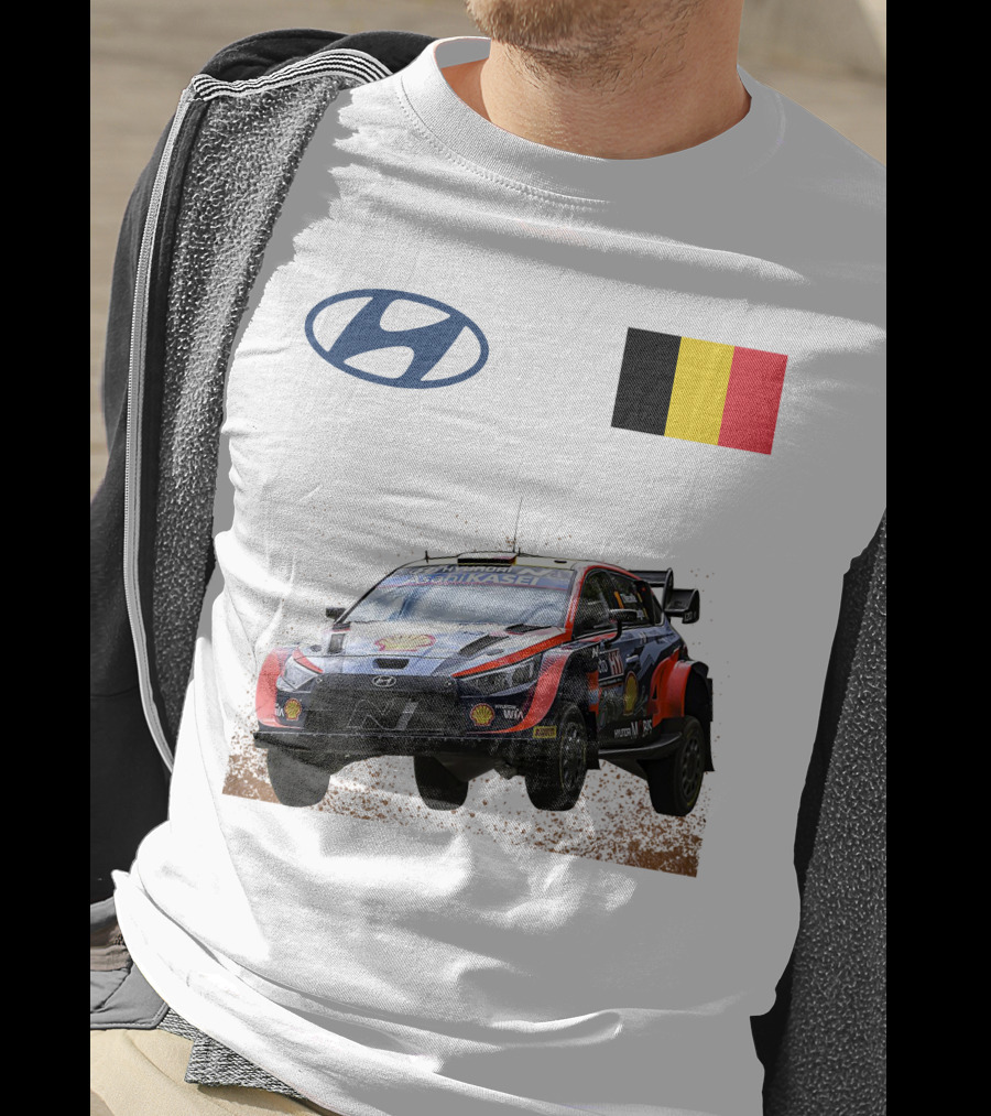Neuville Hyundai Motorsport Team Rally Car Belgium Flag Iconic Racing Décor T-Shirt