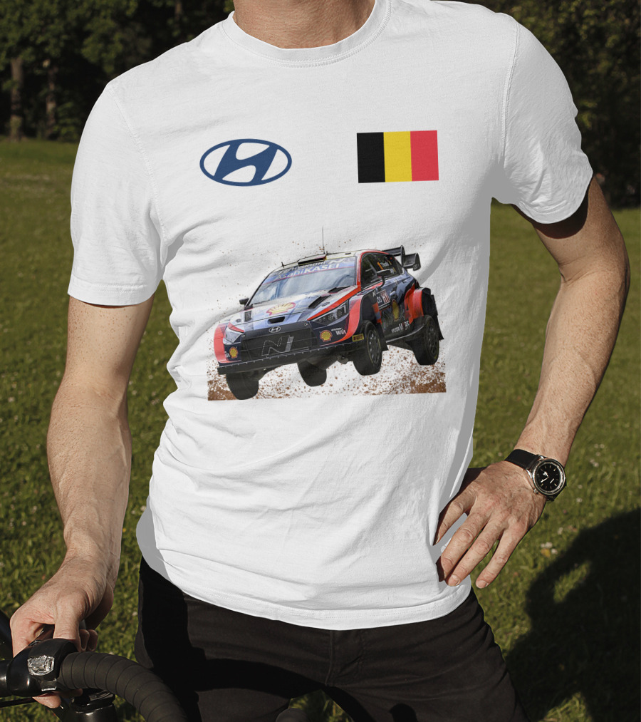 Neuville Hyundai Motorsport Team Rally Car Belgium Flag Iconic Racing Décor T-Shirt