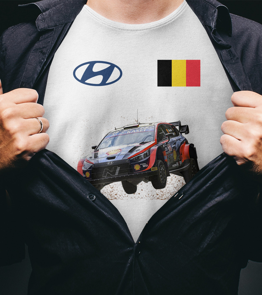 Neuville Hyundai Motorsport Team Rally Car Belgium Flag Iconic Racing Décor T-Shirt