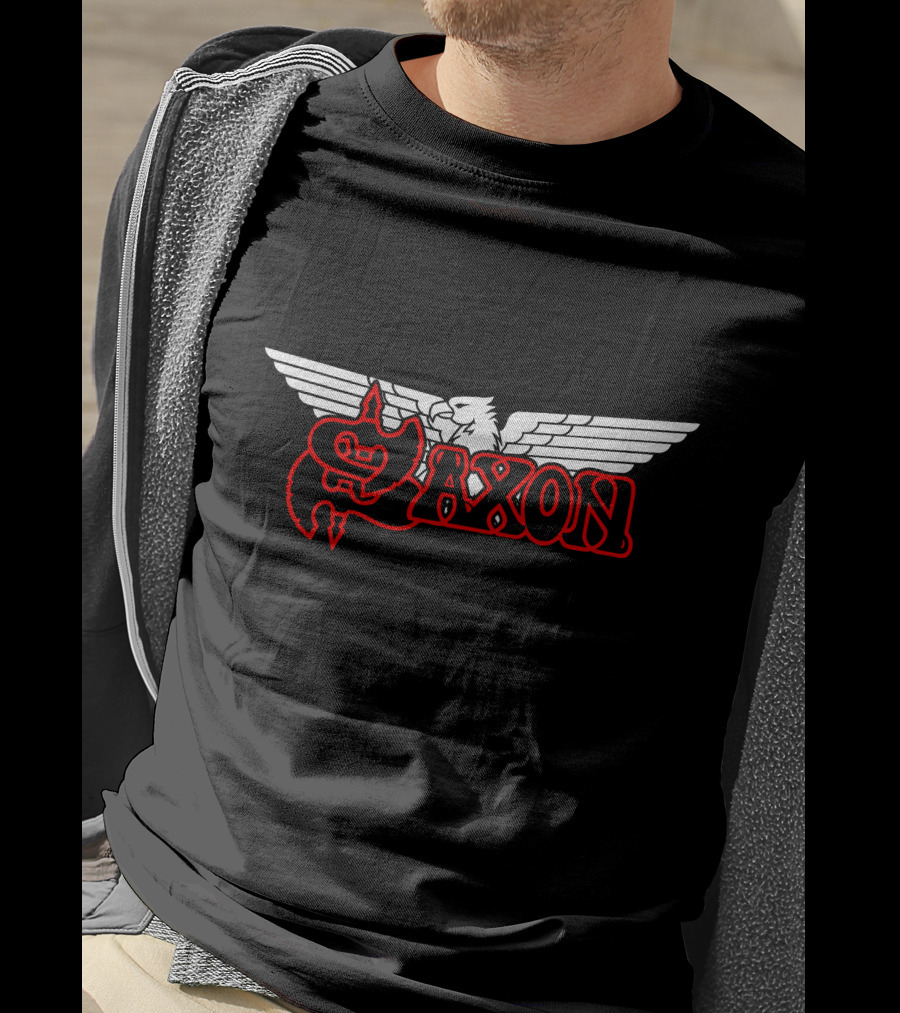 Saxon Heavy Metal Axe Logo Red T-Shirt