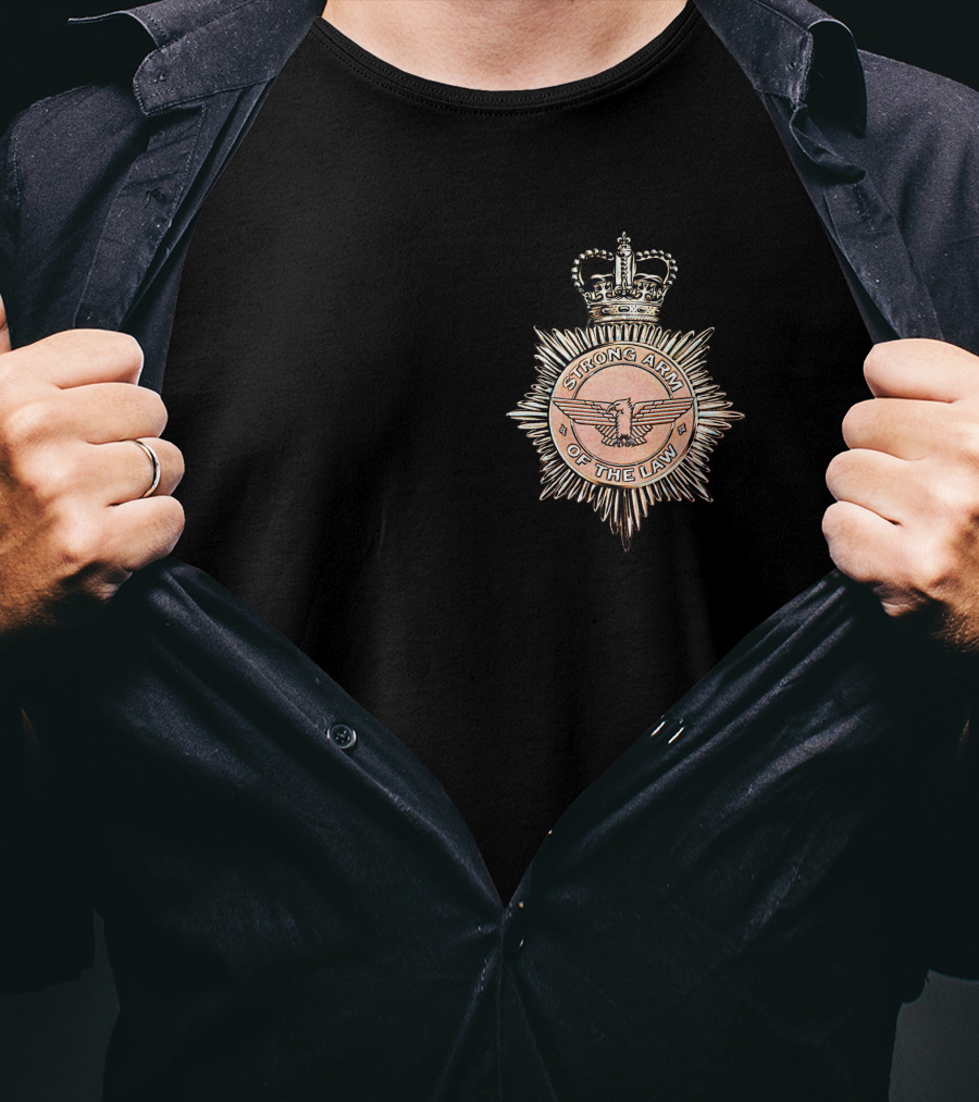 Saxon Strong Arm Of The Law Badge With Crown And Eagle Emblem T-Shirt