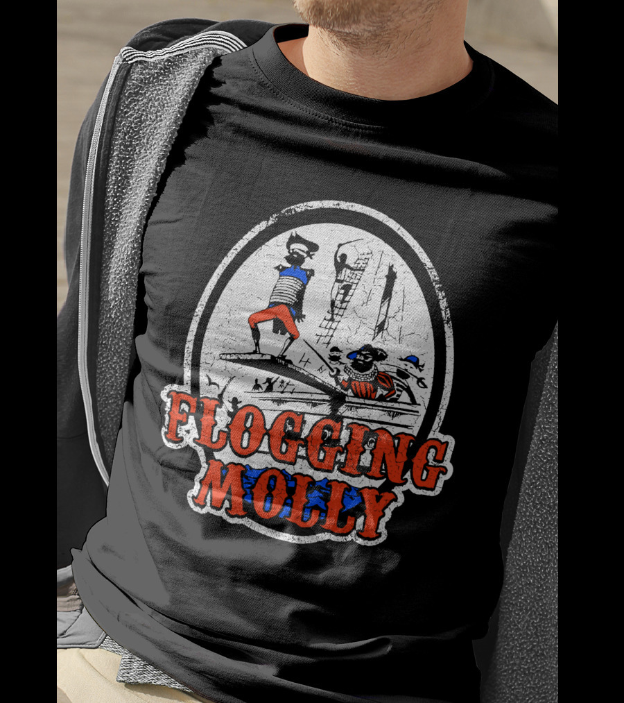 FLOGGING MOLLY Walk The Plank Pirate 7 Distressed Red And Blue T-Shirt