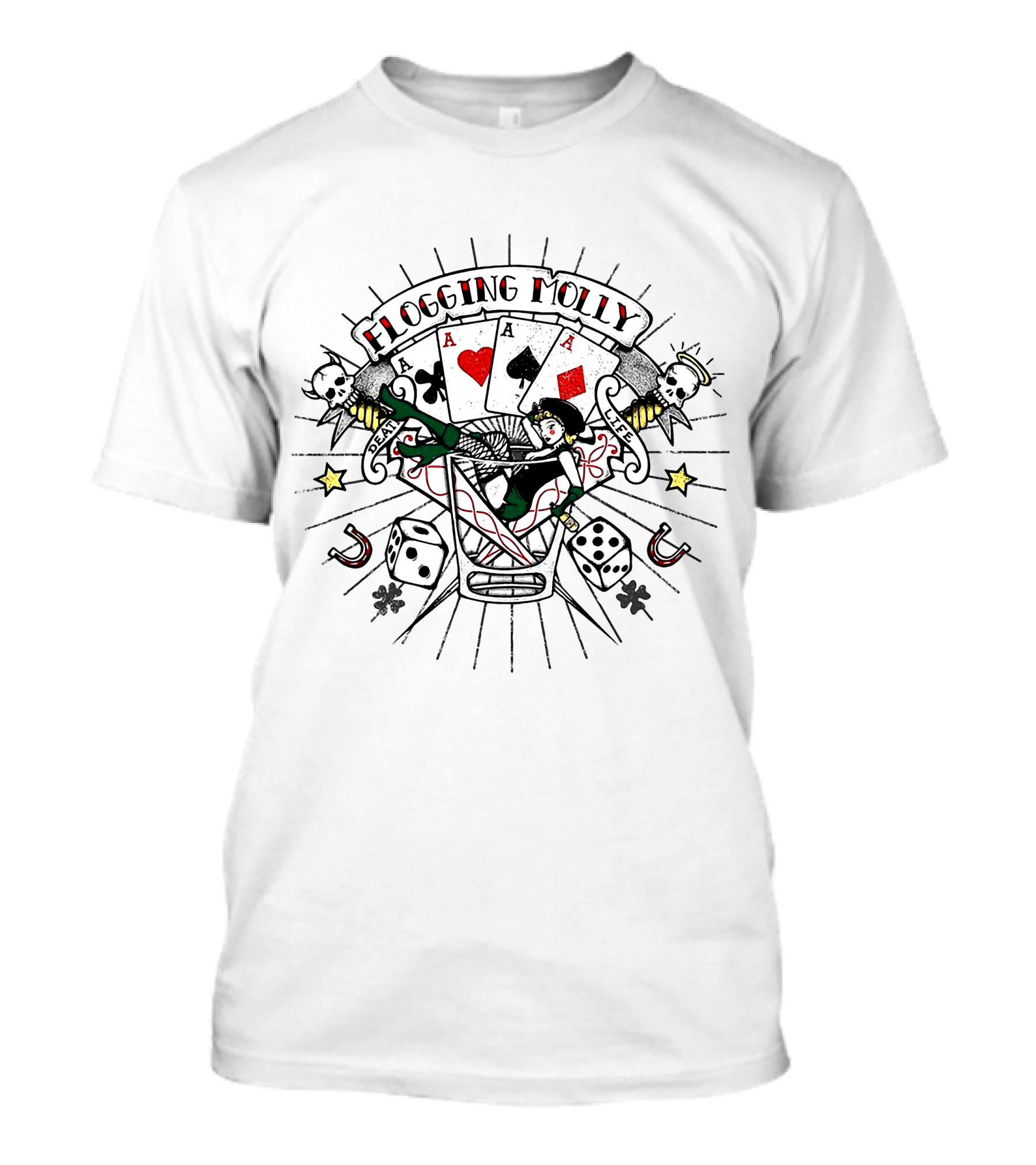 Flogging Molly Tattoo Ringer 48 Playing Cards Mermaid Dice Skulls T-Shirt
