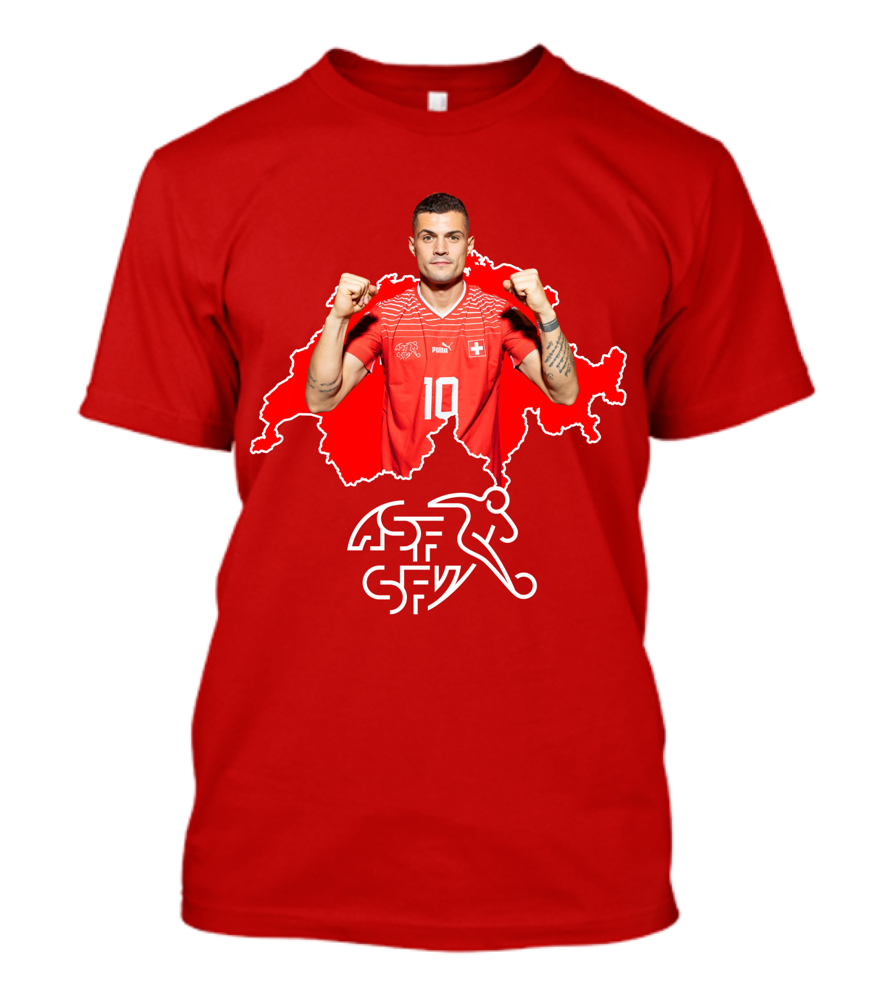 Granit Xhaka Switzerland Number 10 Footballer Red Swiss Map T-Shirt