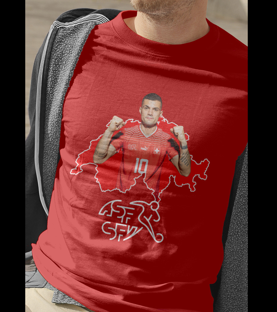 Granit Xhaka Switzerland Number 10 Footballer Red Swiss Map T-Shirt
