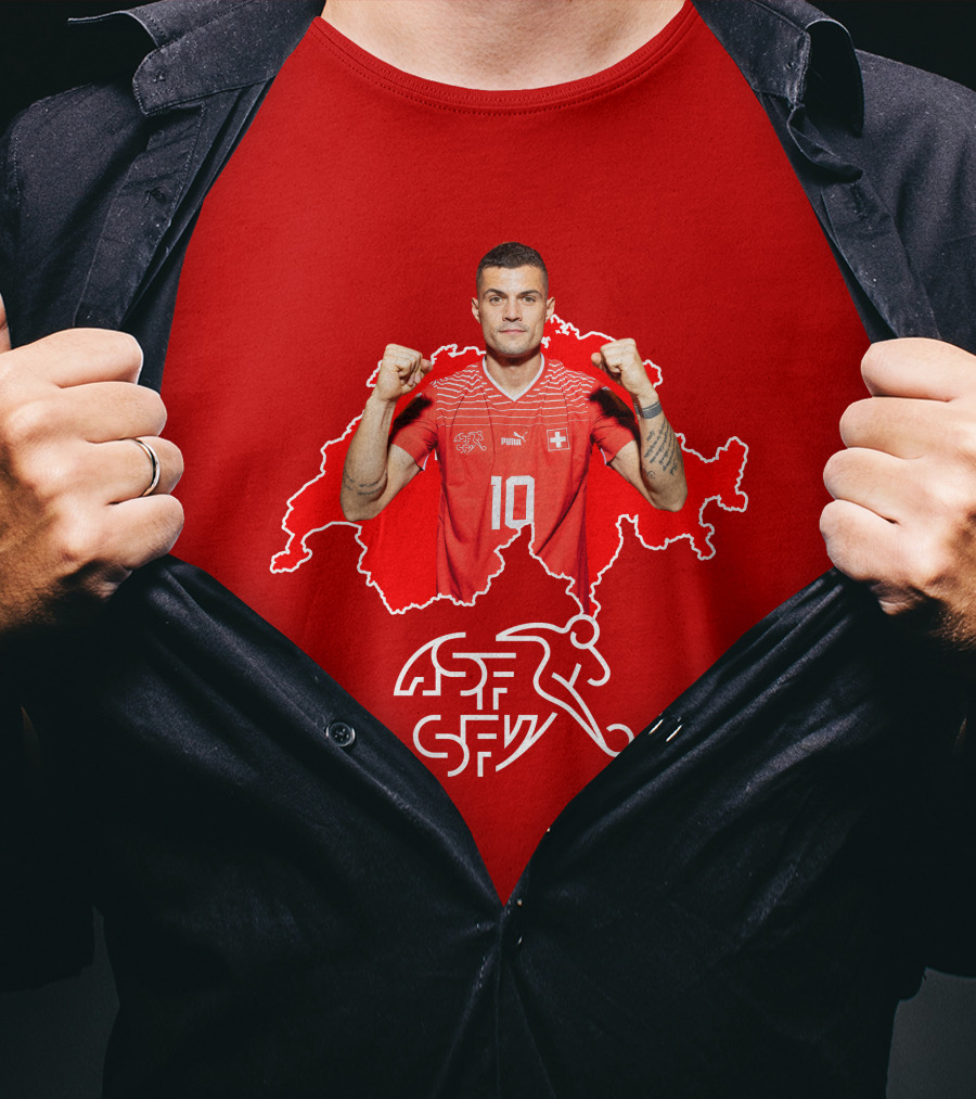 Granit Xhaka Switzerland Number 10 Footballer Red Swiss Map T-Shirt