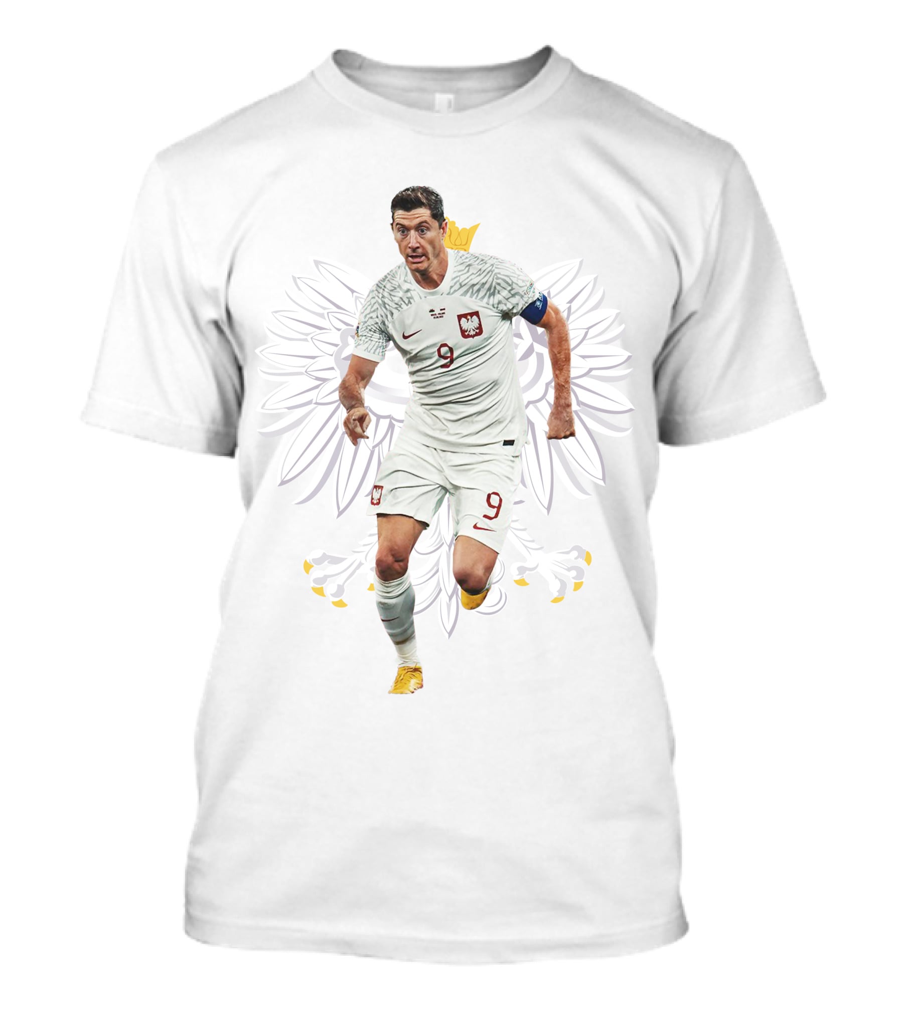 Lewandowski Poland Number 9 Soccer Eagle Emblem T-Shirt