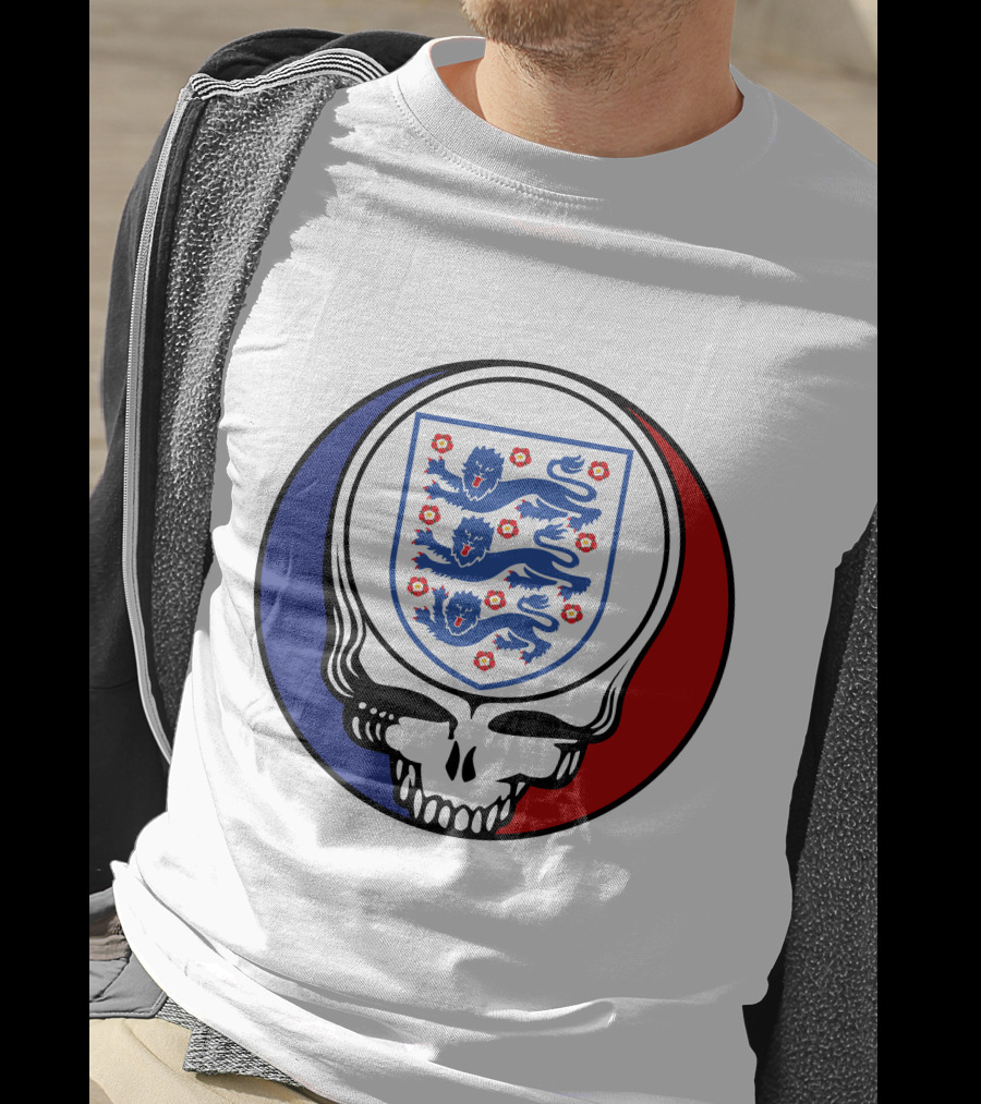 England National Football Team Three Lions Grateful Dead Skull Emblem T-Shirt