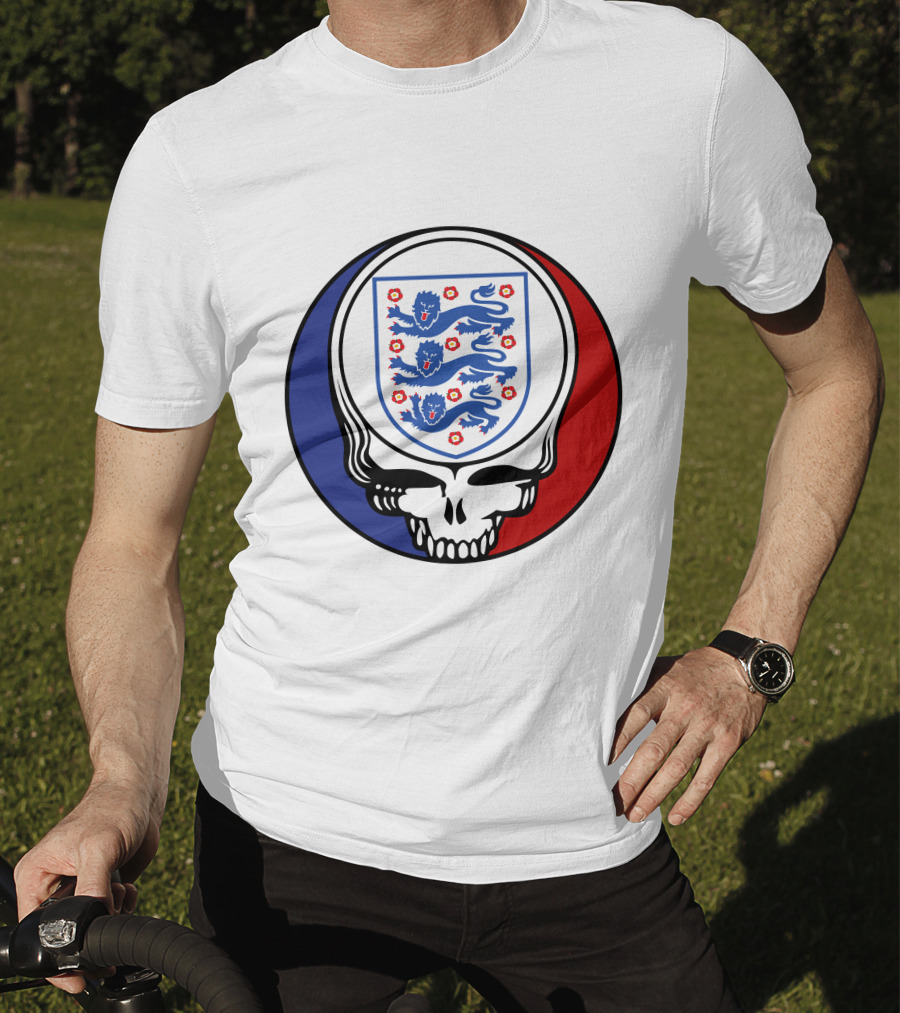 England National Football Team Three Lions Grateful Dead Skull Emblem T-Shirt