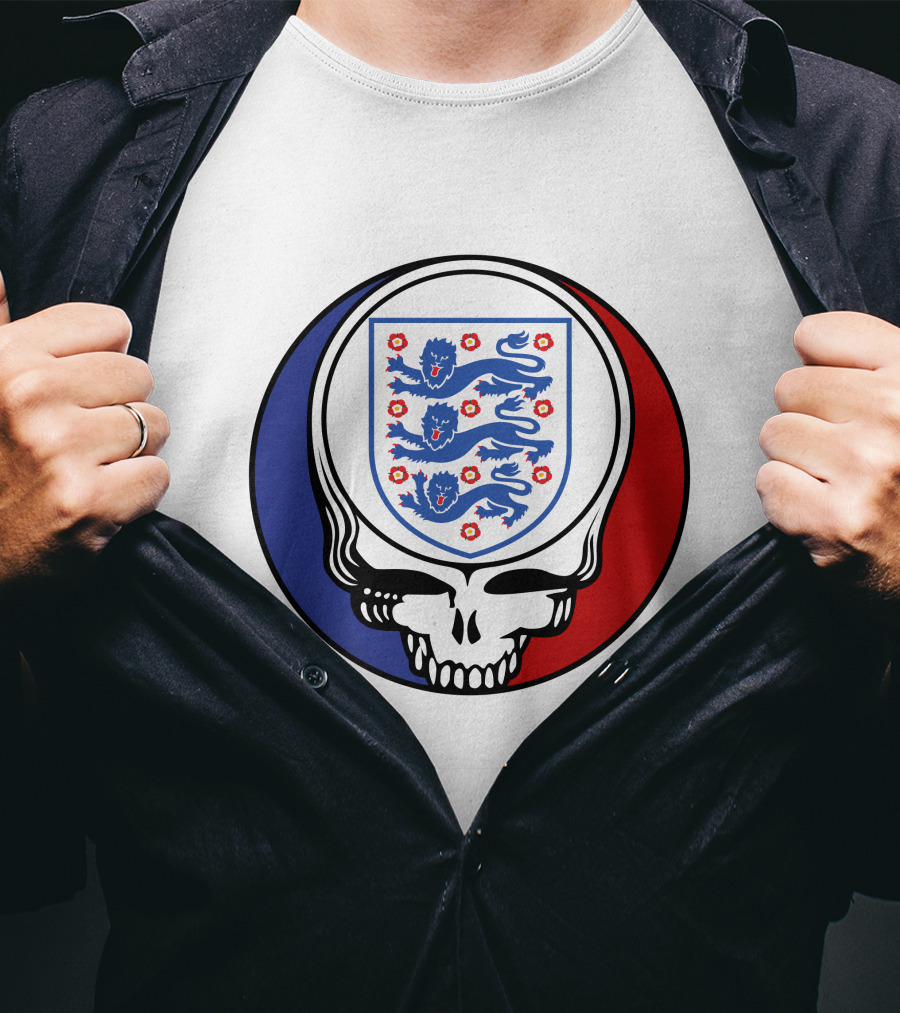 England National Football Team Three Lions Grateful Dead Skull Emblem T-Shirt
