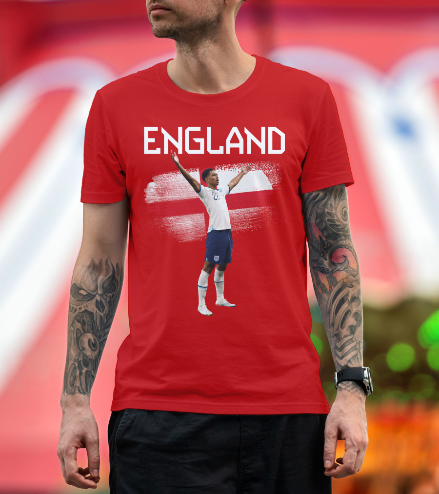 Jude Bellingham England Football Celebration with Red Cross T-Shirt