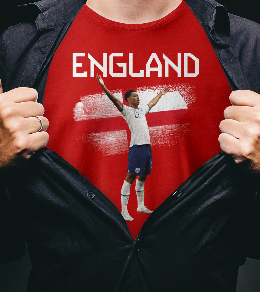 Jude Bellingham England Football Celebration With Red Cross T-Shirt
