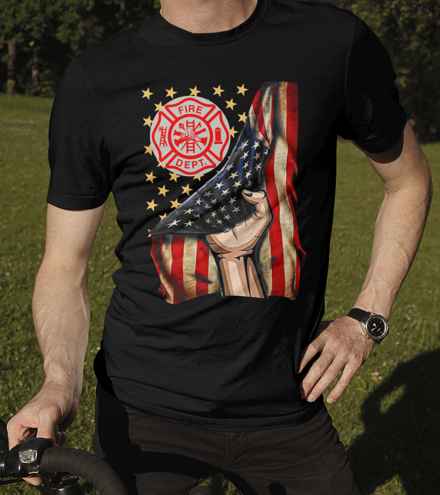 Fire Dept American Firefighter Flag Stars T-Shirt