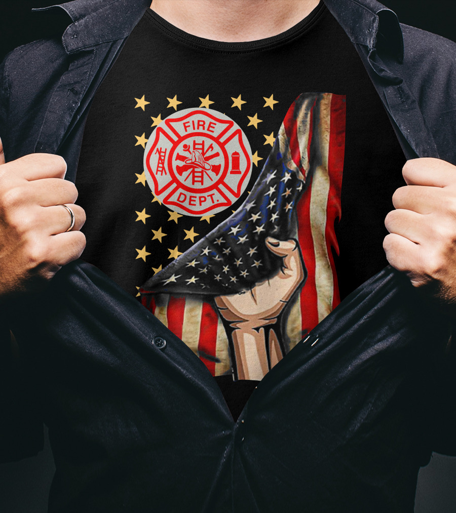 Fire Dept American Firefighter Flag Stars T-Shirt