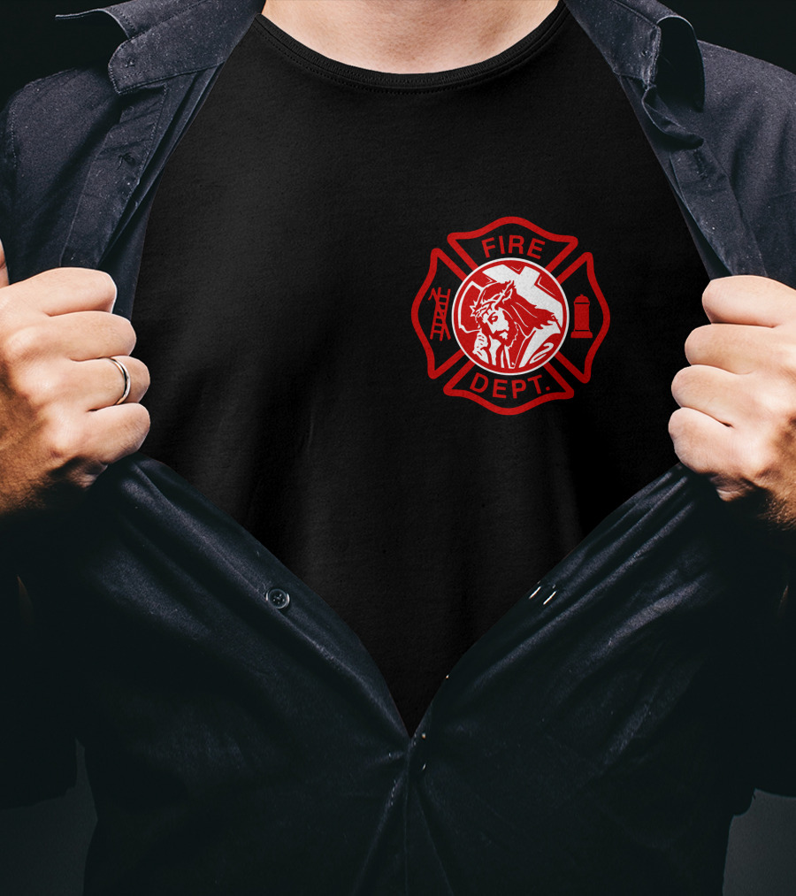 Cross Fire Dept Maltese Cross Badge With Firefighter Text Elements T-Shirt