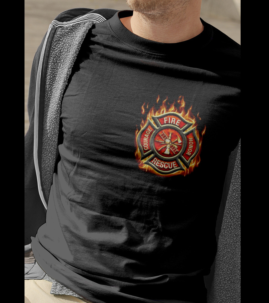 Firefighter American Made Courage Honor Fire Rescue Flame Emblem T-Shirt