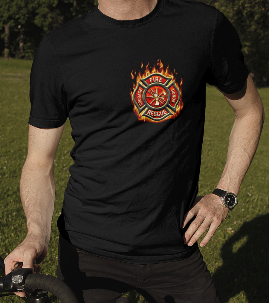 Firefighter American Made Courage Honor Fire Rescue Flame Emblem T-Shirt
