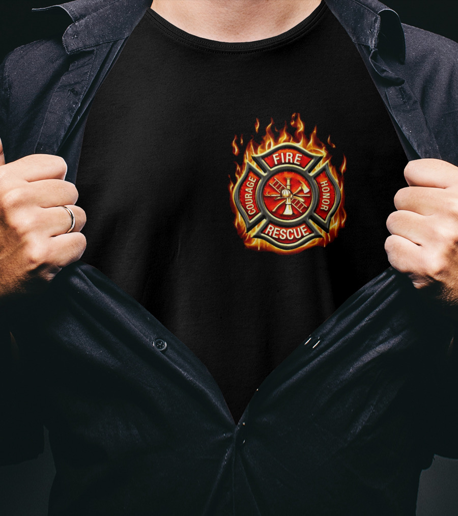 Firefighter American Made Courage Honor Fire Rescue Flame Emblem T-Shirt