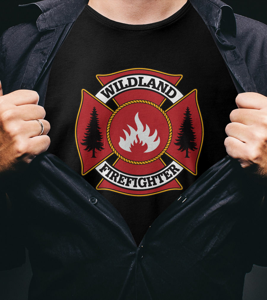 Wildland Firefighter Emblem With Flames And Trees T-Shirt