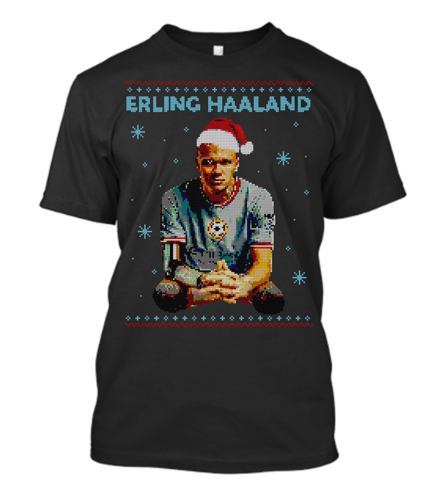 ERLING HAALAND Christmas Pixel Art With Santa Hat T-Shirt