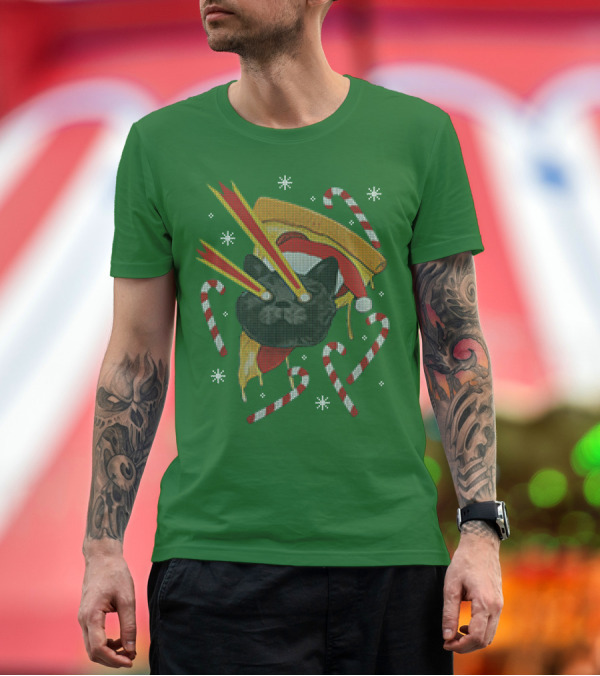 Premium T-Shirt: Drax Christmas Jumpers Cat Laser Eyes Christmas Pizza Candy Canes T-Shirt Drax Christmas Jumpers Cat Laser Eyes Christmas Pizza Candy Canes T-Shirt
