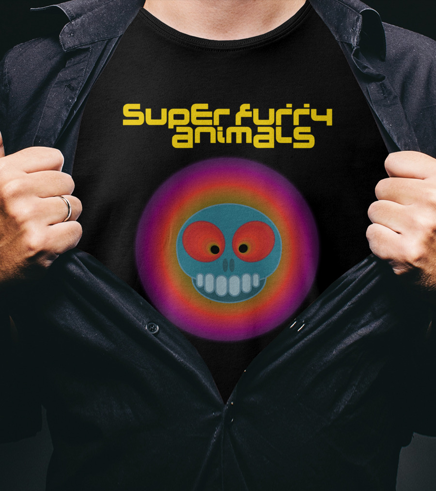 Super Furry Animals Rings Around The World Album Icon With Psychedelic Skull T-Shirt