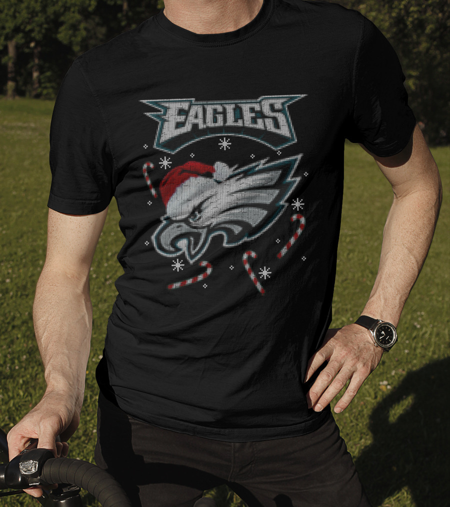 Eagles Holiday Santa Hat Candy Canes T-Shirt