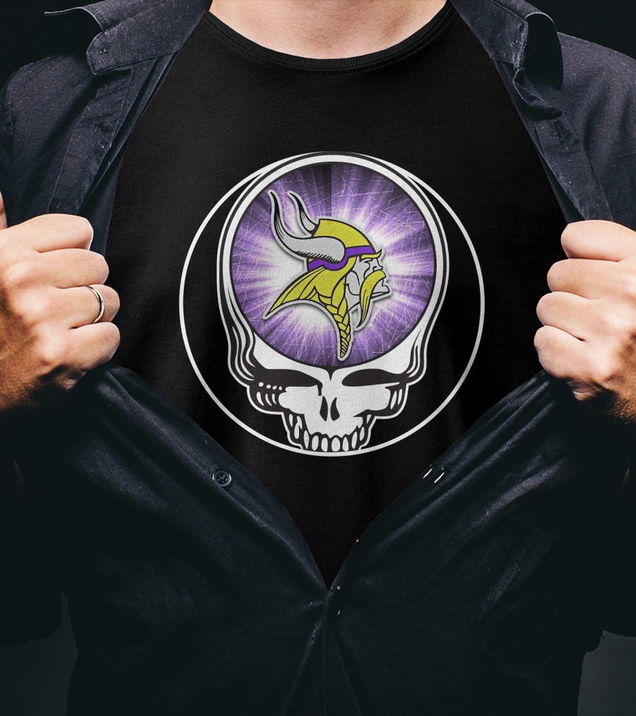 Minnesota Vikings Grateful Dead Skull Logo Fusion T-Shirt