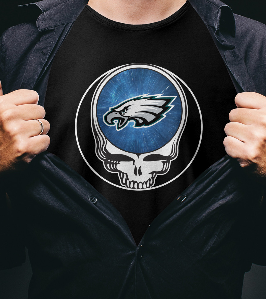 Philadelphia Eagles Grateful Dead Skull Logo Fusion T-Shirt