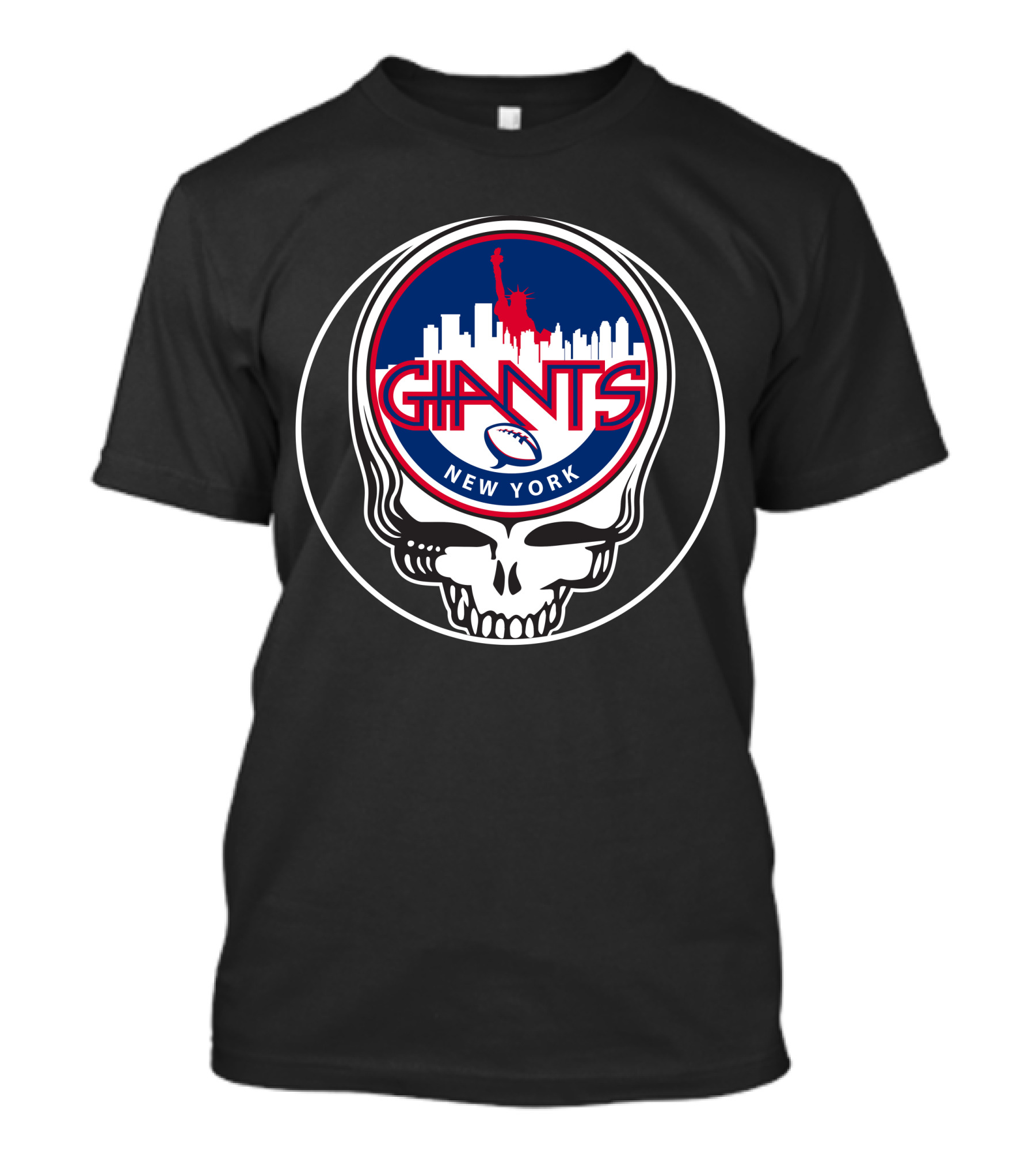 New York Giants GD Skull Logo Statue Of Liberty Skyline Football T-Shirt