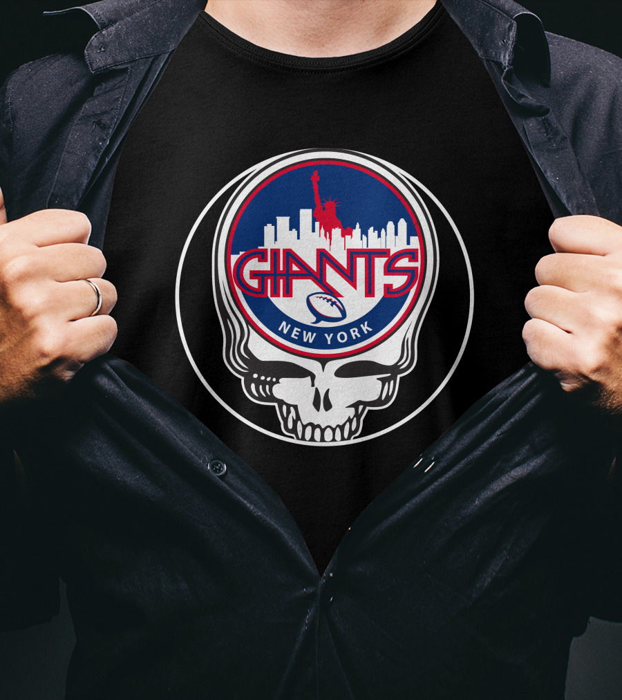 New York Giants GD Skull Logo Statue Of Liberty Skyline Football T-Shirt