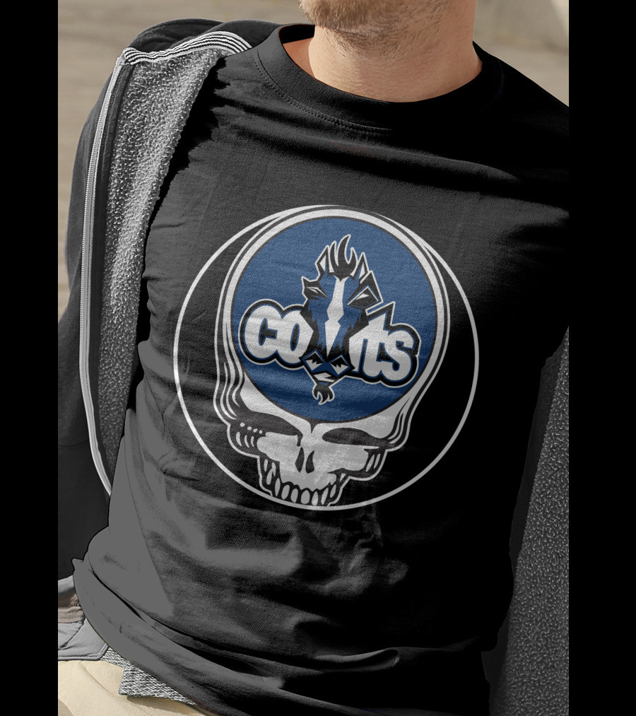 Indianapolis Colts Skull Logo Blue Lightning Head T-Shirt