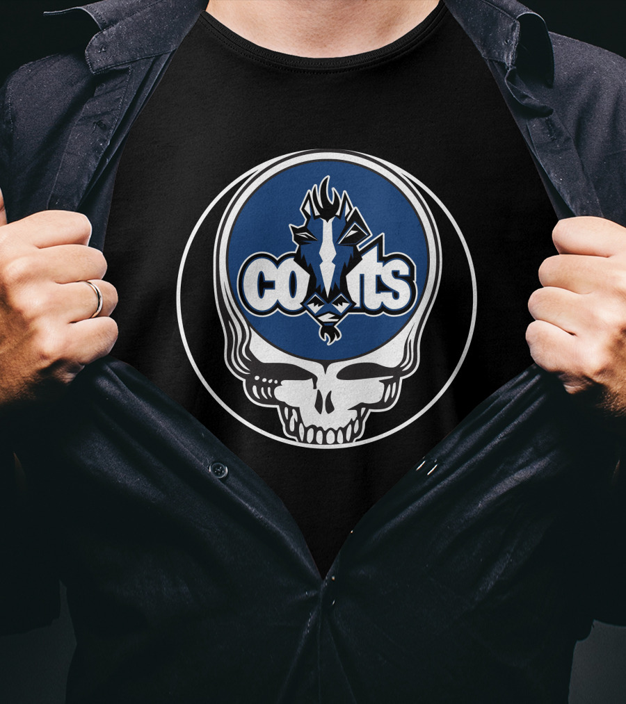 Indianapolis Colts Skull Logo Blue Lightning Head T-Shirt